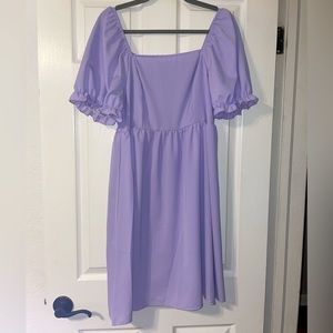 Lilac Babydoll Shirred Back Dress with Puff Sleeves